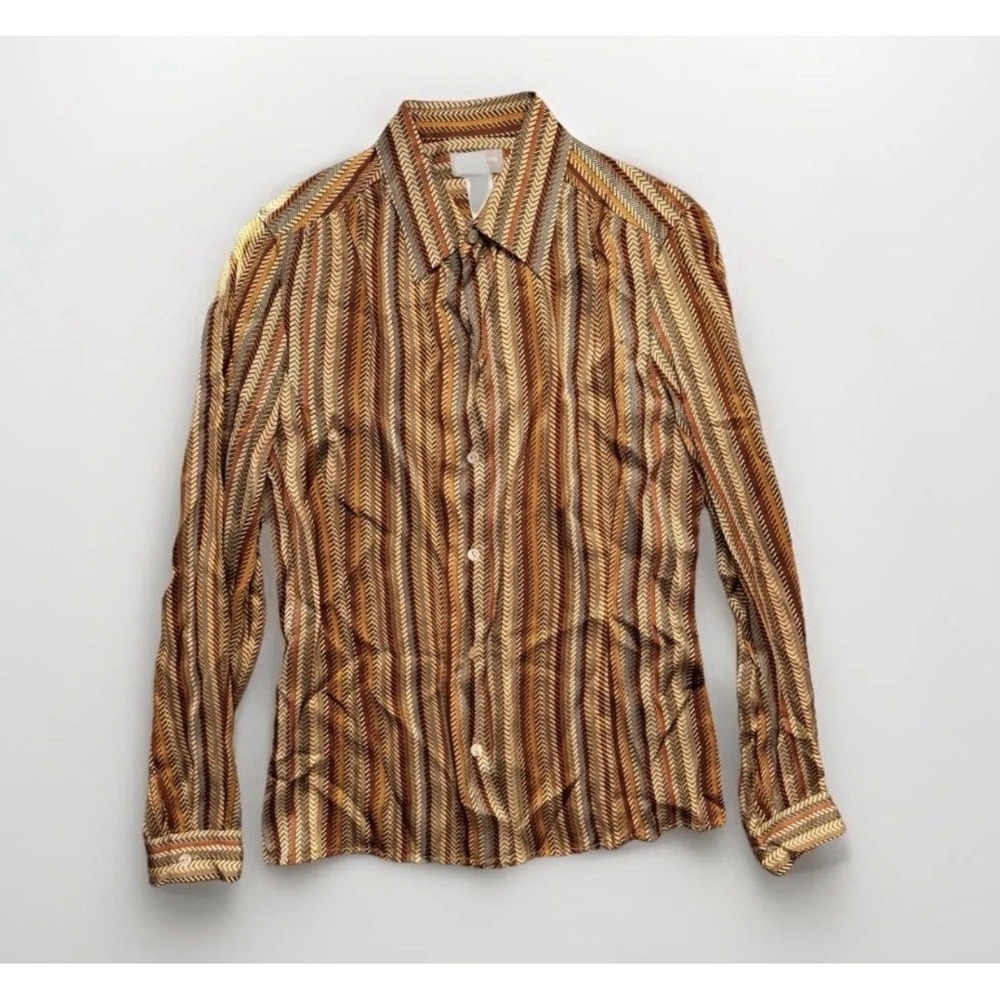 Liz Claiborne Collection Multi Stripe 100% Silk Button Up Blouse Shirt Size 8
